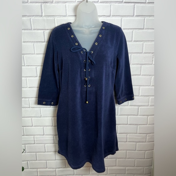 Boston Proper Dress Small Blue Swim Cover Up Lace Up Gold Rivets/size S - Picture 1 of 8